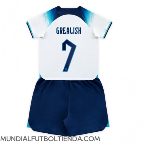 Camiseta Inglaterra Jack Grealish #7 Primera Equipación Replica Mundial 2022 para niños mangas cortas (+ Pantalones cortos)